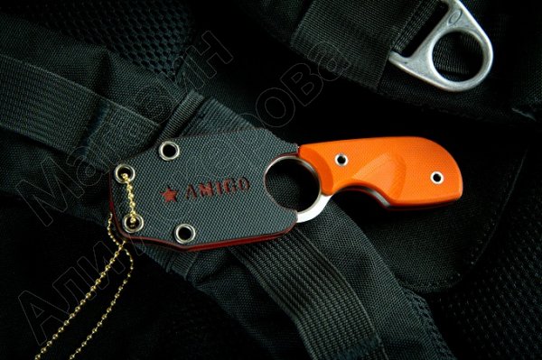 Шейный нож Amigo Z (сталь D2 Satin, рукоять G10 Orange)