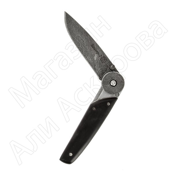 Кизлярский нож складной Байкер-2 (дамасская сталь, рукоять черный граб)