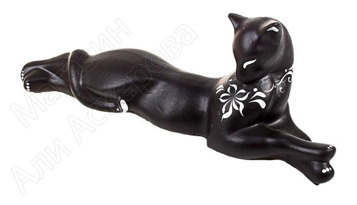 Сувенирная кошка Багира лежачая с росписью черная/серебро с быстрой  доставкой по Москве и всей России от Али Аскерова