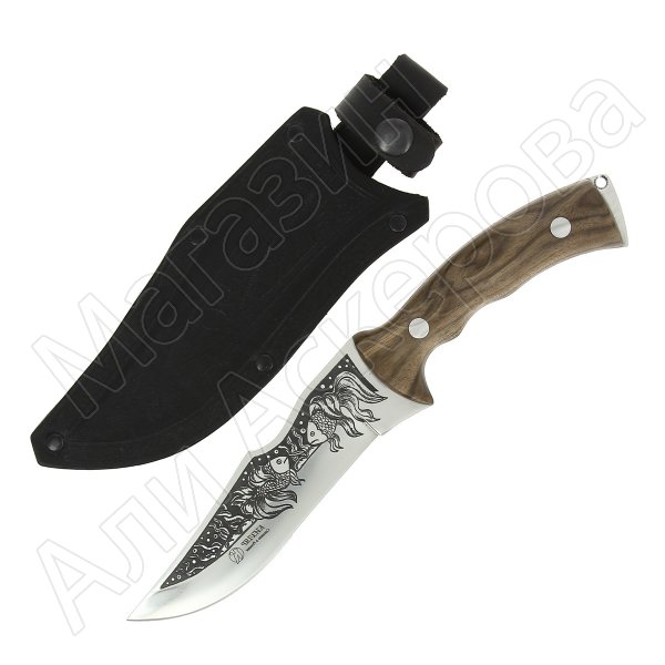 Кизлярский нож туристический Зодиак (сталь AUS-8, рукоять орех, худож. оформл.)