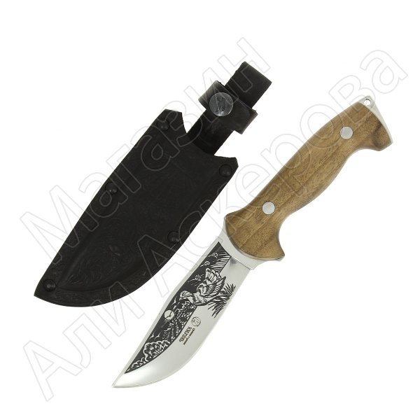 Кизлярский нож туристический Дрофа (сталь AUS-8, рукоять орех, худож. оформление)