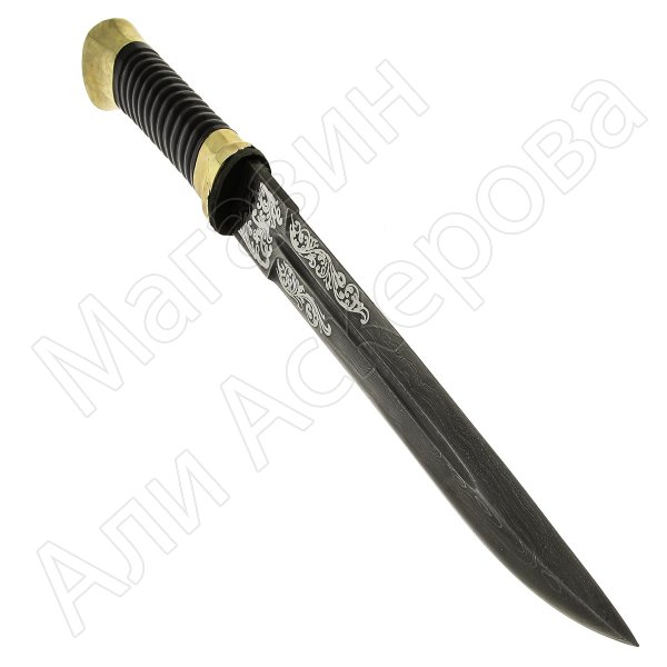 Нож пластунский дамасская сталь (латунь, в наборе - подвес и чехол)