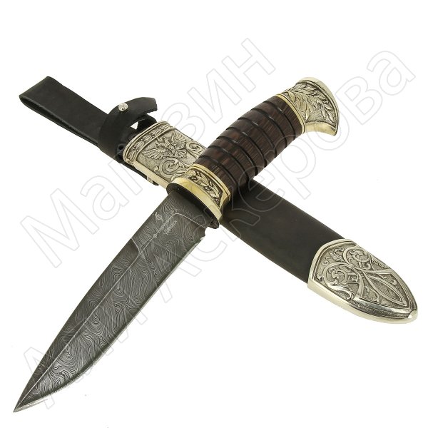 Нож пластунский Витязь (дамасская сталь, худож. оформление, рукоять венге)