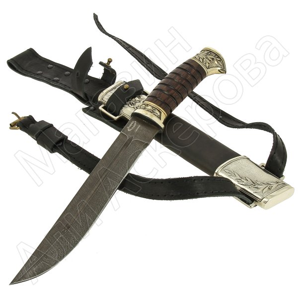 Нож пластунский (дамасская сталь, рукоять венге, худож. литье)