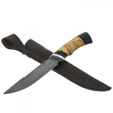 Нож Осетр (дамасская сталь, рукоять береста, граб)