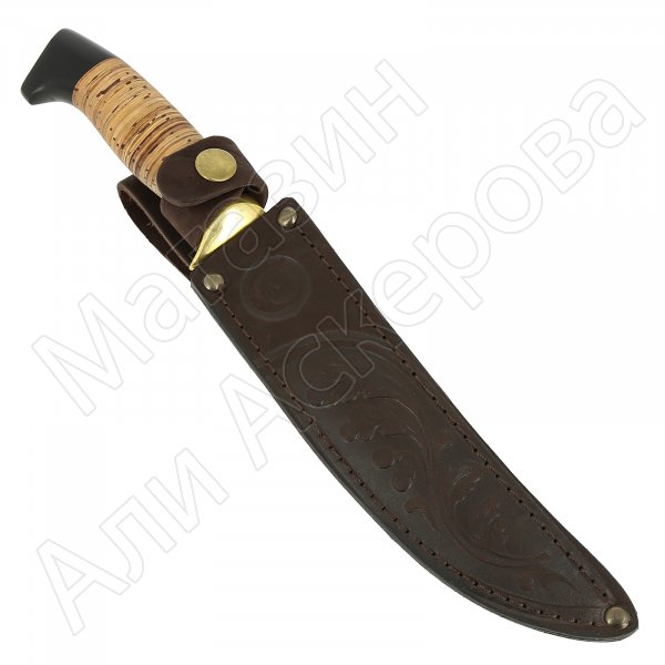 Нож Филейный средний (дамасская сталь, рукоять береста, черный граб)