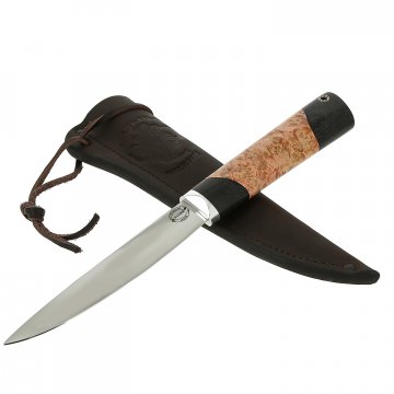 Нож Якутский средний (сталь Х12МФ, рукоять стабилизированный кап клена, черный граб)