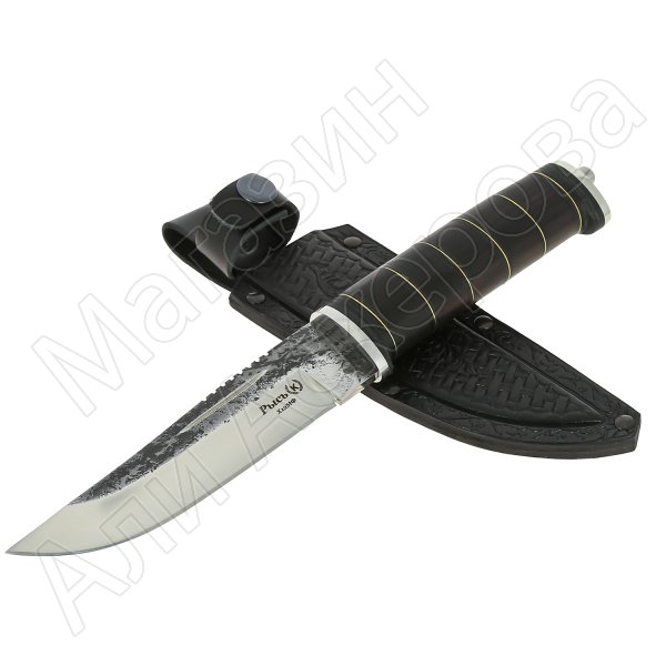 Разделочный нож Рысь (сталь Х12МФ, рукоять наборная кожа, орех)