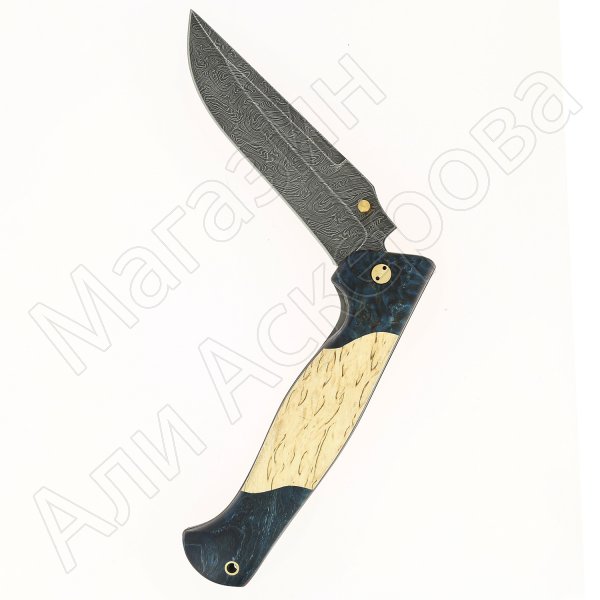 Складной нож Актай-2 (дамасская сталь, рукоять цветная карельская береза)