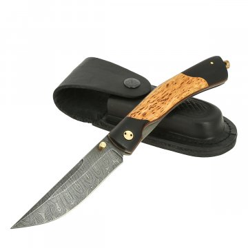 Складной нож Кайрос (дамасская сталь, рукоять черный граб, карельская береза)