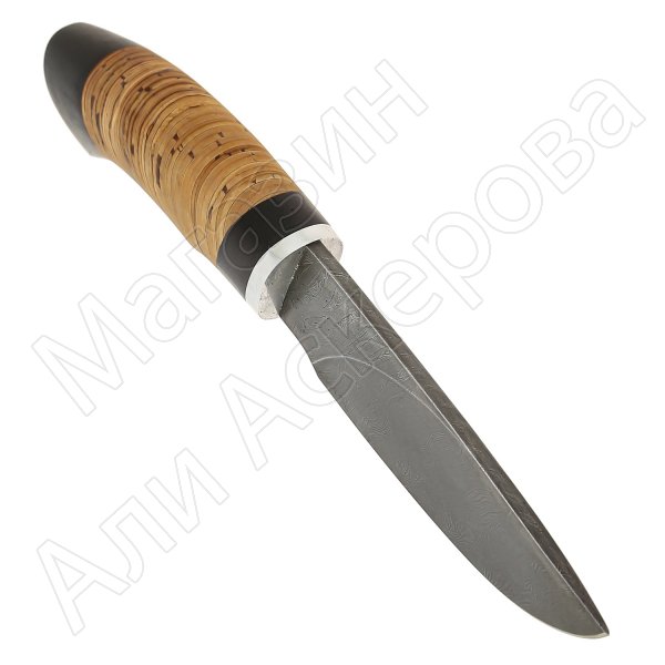 Нож Разделочный (дамасская сталь, рукоять береста, граб)