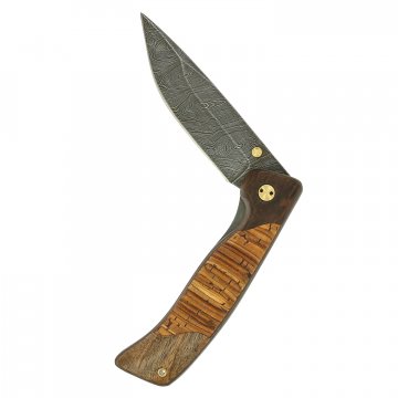 Складной нож Сормовский (дамасская сталь, рукоять береста, орех)