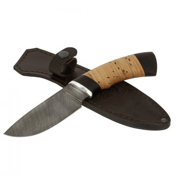 Нож Разделочный (дамасская сталь, рукоять береста, граб)