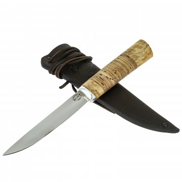 Нож Якутский средний (сталь Х12МФ, рукоять береста, карельская береза)
