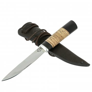Нож Якутский средний (сталь Х12МФ, рукоять береста, черный граб)