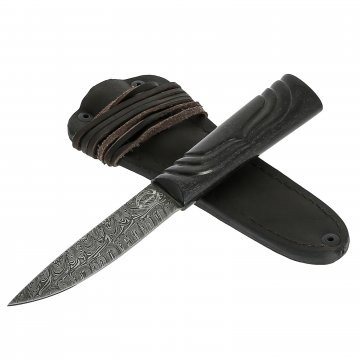 Шейный нож Якут (дамасская сталь, рукоять резной граб)