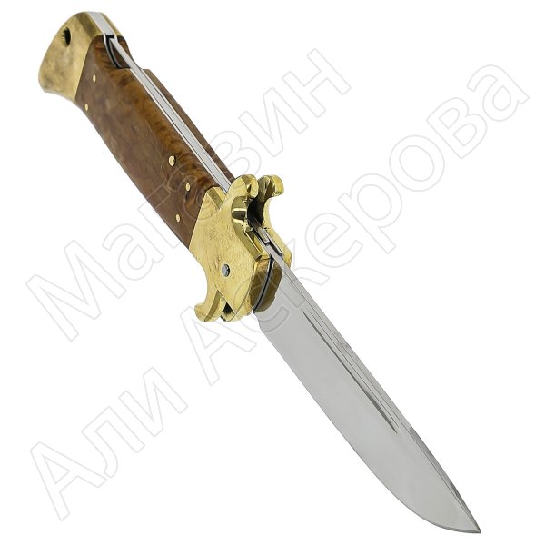 Складной нож Финка НКВД Звезда (сталь Х12МФ, рукоять стабилизированная карельская береза, латунь)