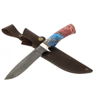 Нож Пират (сталь алмазная ХВ5, рукоять стабилизированная карельская береза, акрил, шишка)