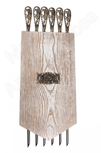 Элитный шампурный набор ручной работы в деревянном подарочном панно №1