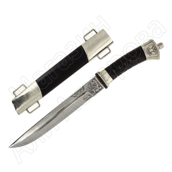 Нож пластунский сталь 95Х18 (мельхиор с резьбой, в наборе - подвес и чехол)