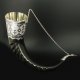 Элитный серебряный рог турий Кубачи с пиалой в подарочном футляре из бархата