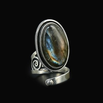 Серебряное кольцо Вселенная авторская работа (лабрадор)