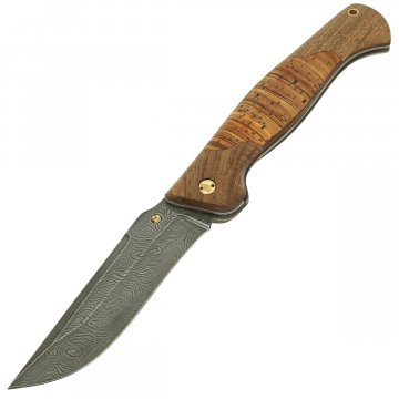 Складной нож Актай-2 (дамасская сталь, рукоять береста, орех)