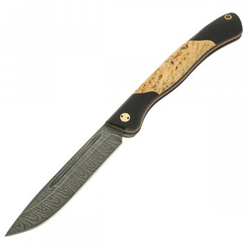 Складной нож Лесничий (дамасская сталь, рукоять черный граб, карельская береза)