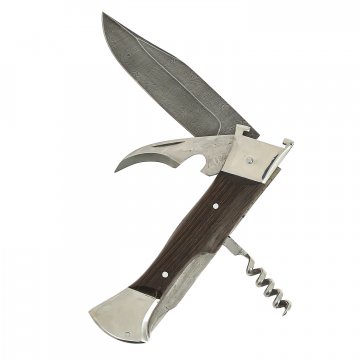 Складной нож Турист (дамасская сталь, рукоять венге, мультитул)
