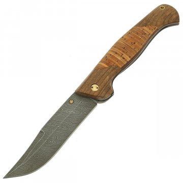 Складной нож Варяг-2 (дамасская сталь, рукоять береста, орех)