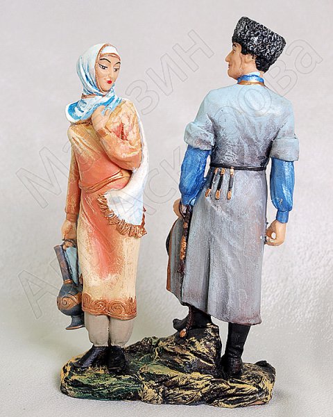 Подарочная статуэтка-композиция ручной работы "Любовная встреча" обожженная глина