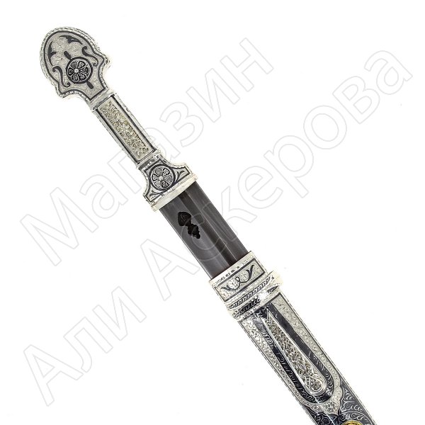 Кубачинский подарочный набор №18: серебряный кинжал в футляре (кованая сталь)