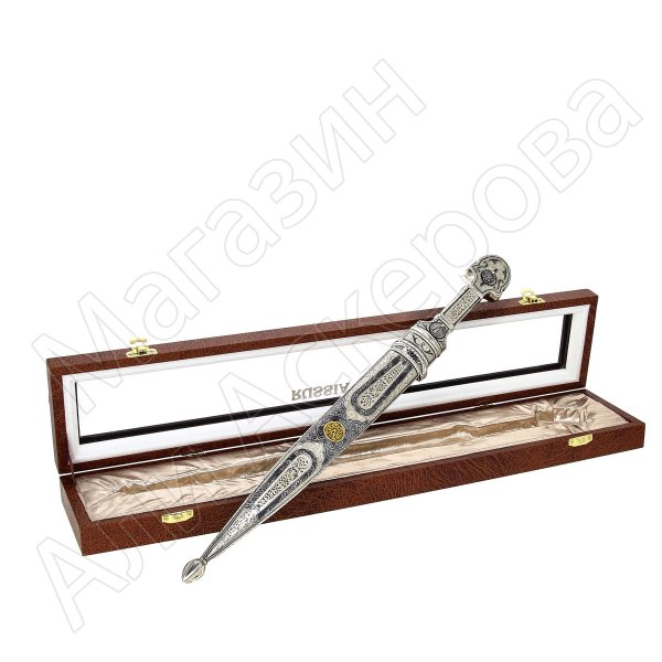 Кубачинский подарочный набор №18: серебряный кинжал в футляре (кованая сталь)