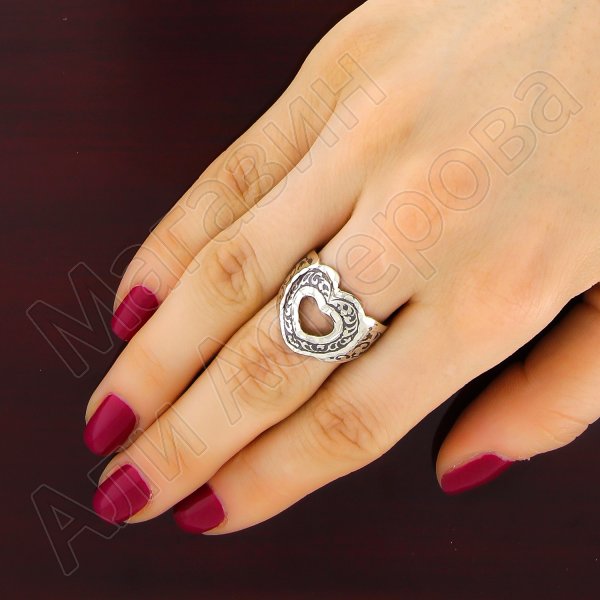 Кубачинское серебряное кольцо ручной работы "Сердце"