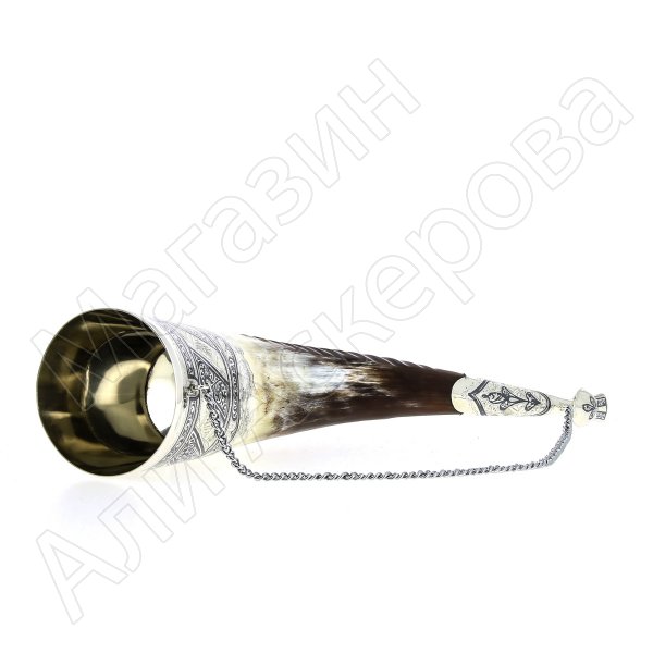 Элитный серебряный рог Кубачи с пиалой №3 (подарочный, питьевой)