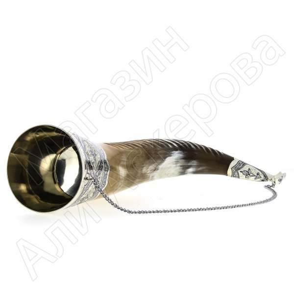 Элитный серебряный рог Кубачи с пиалой №7 (подарочный, питьевой)