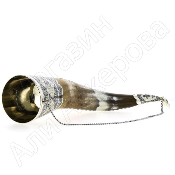Элитный серебряный рог Кубачи с пиалой №8 (подарочный, питьевой)