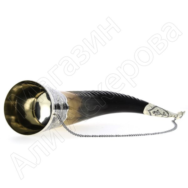 Элитный серебряный рог Кубачи с пиалой №9 (подарочный, питьевой)