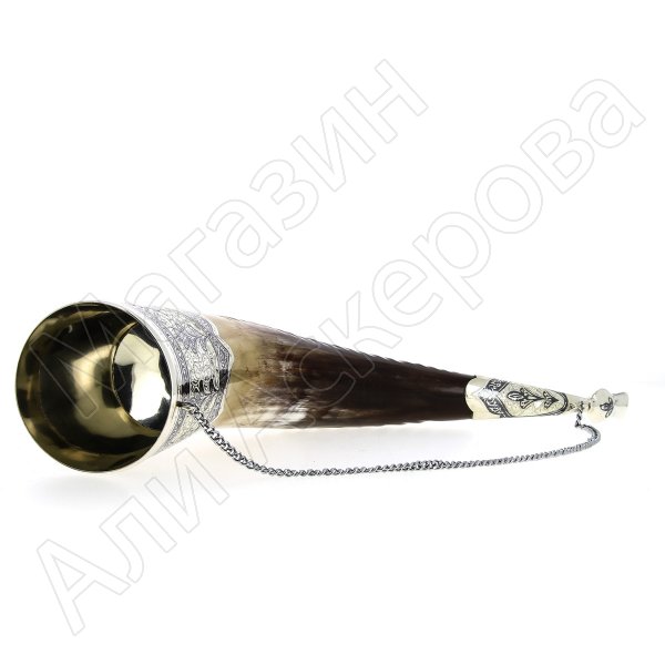 Элитный серебряный рог Кубачи с пиалой №11 (подарочный, питьевой)